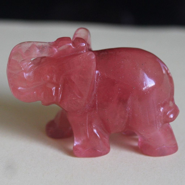 Cherry Quartz Chunky Carved Elephant Gemstone 18" Silver Plated Necklace Pink Cherry Quartz Chunky Carved Elephant Gemstone 18" Silver Plated Necklace Pink