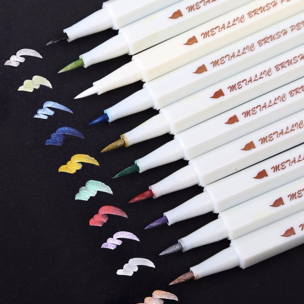 STA 10 Colors Metallic Marker Pens DIY Scrapbooking Crafts Soft Brush Pen  Drawing Art Markers for Stationery School Supplies