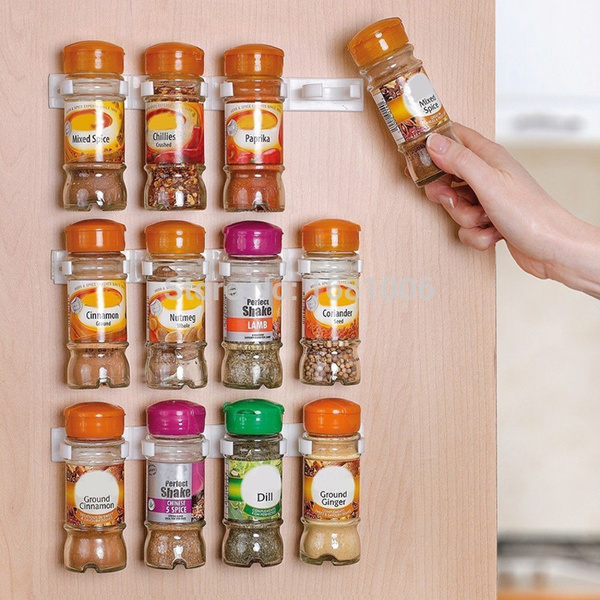 New Portable 5 Cabinet Spice Wall Rack Storage Plastic Kitchen Organizer Door Hooks