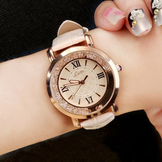 New Women Fashion Luxury Leisure Set Auger Leather Analog Stainless Steel Quartz Watch