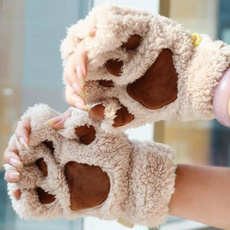 NEW Cute Women Cat Claw Paw Mitten Plush Glove Costume Cute Winter Half Finger