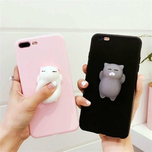 Christmas Gift,3D Cute Black Pink Squishy Anti Stress Silicone Cat Phone Case Cover For Huawei P8 P8 P9 P9 Lite Case Soft TPU Phone For Huawei P10 P10 Lite P10