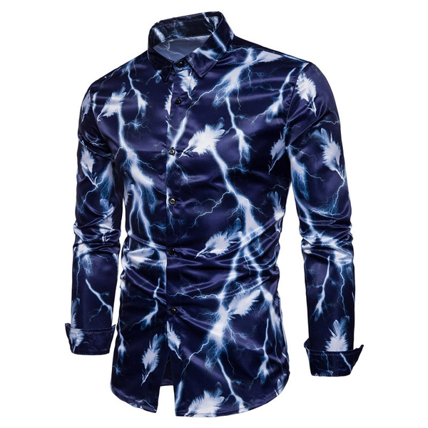 men’s fashion feather printing shirt | Wish