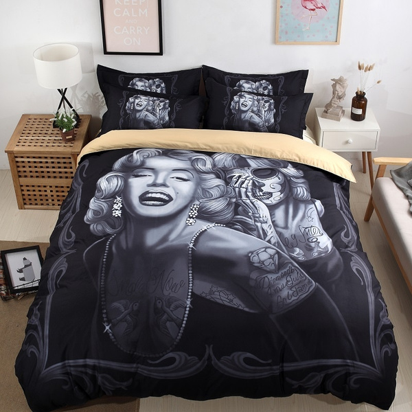 3d Retro Marilyn Monroe Skull Painting Bedding Sets Bed Set Duvet Cover Sheet Pillowcase Size Twin Queen King Wish 3d Retro Marilyn Monroe Skull Painting, Marilyn Monroe Bedding King Size