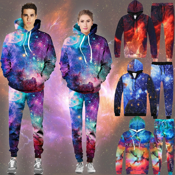 Cool Pensonality Men Women 3D Galaxy Printed Sweatshirt Pants Suit