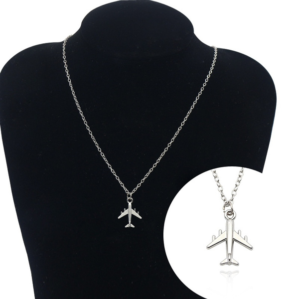 Small Airplane Necklace Silver Aviation Themed Gifts 