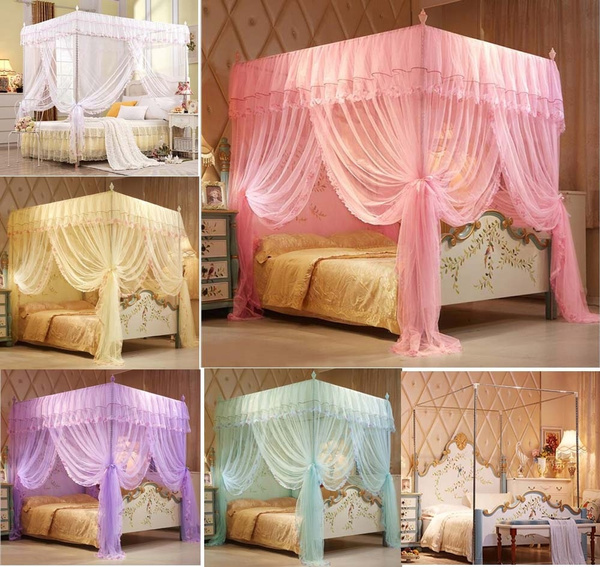 Four Corner Post Bed Canopy Mosquito Netting With Bed Frame(Post) Twin ...