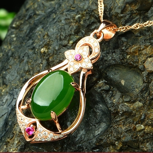 Fashion Green Jade Natural Gemstone 925 Silver Plated Jewelry Pendant