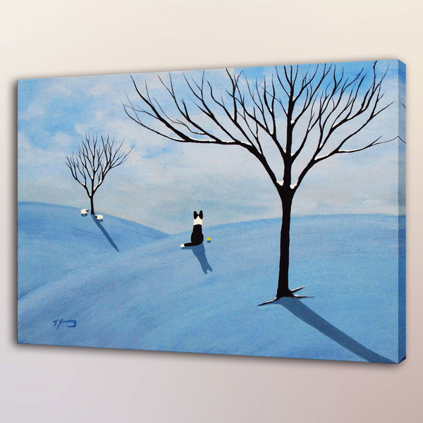 collie and lamb in snow painting