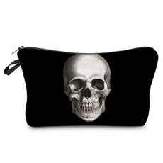 Skull 3D Printed Black Cool Cosmetic Bags Makeup Storage(8.6''*5.3"*0.78") (Size: One Size, Color: Black)
