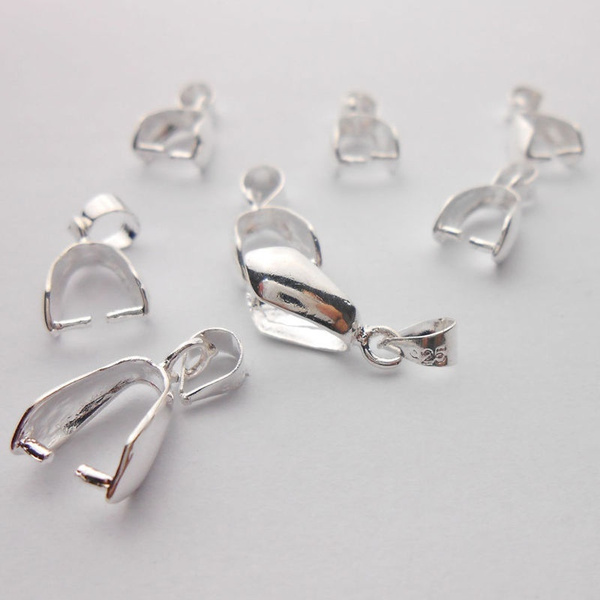 10x Size L 925 Sterling Silver Findings Bail Connector Bale Pinch Clasp Pendant Wish - Sterling Silver Pendant Pinch Bail Clasp Connector