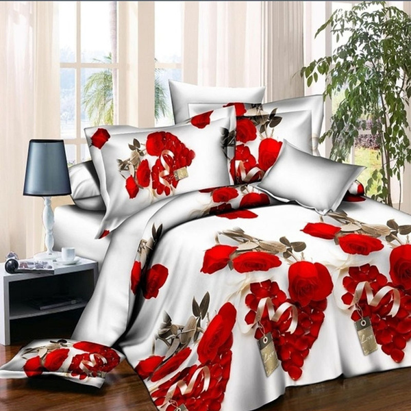 Home 3d Bed Sheets Love Red Rose, Queen Bed Sheets And Covers