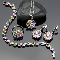 Sterling, Cubic Zirconia, Flowers, flower cuff jewelry