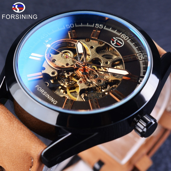 Forsining Top Brand Luxury Meccanica Trasparente Scheletro Orologi  Cinturino in Pelle Impermeabile Orologio Automatico Da Uomo Casual Serie  Sport Orologi | Wish