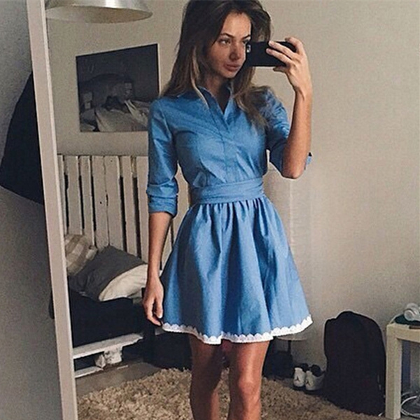 Amazon.com: Kids Girls Skater Dress Denim Blue Party Fashion Dance Jeans  Stretchy Dresses: Clothing, Shoes & Jewelry