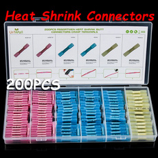 200pcs Assorted Heat Shrink Butt Splice Crimp Connectors Insulated Waterproof Copper PE AWG 22-10 Terminals Kit With Plastic Box 
