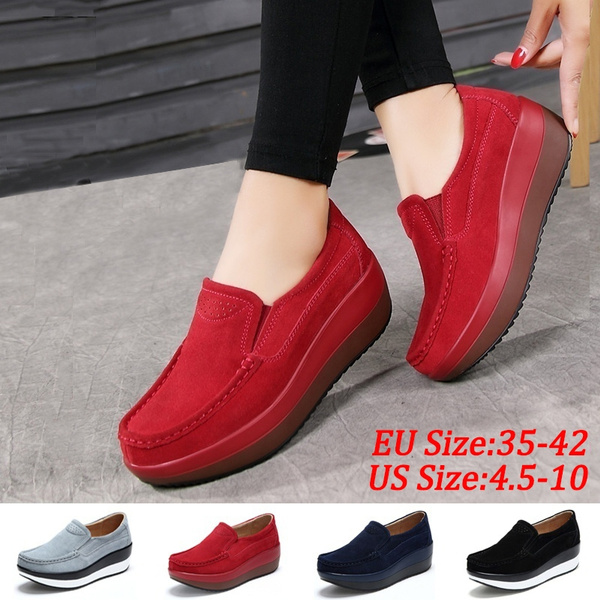 Women's Shake Shoes Leather Platform Shoes Slip-On Casual Wedge Shoes ...