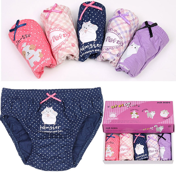 5pcs/lot Korean Kids Underwear Cotton Cartoons Baby Briefs Girls
