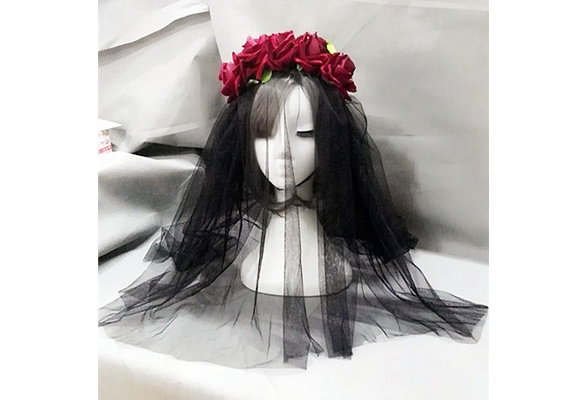 Lolita Floral Blue Red Roses Flower Chain Headband Hair Vintage Gothic Hair Accessories Handmade Red 