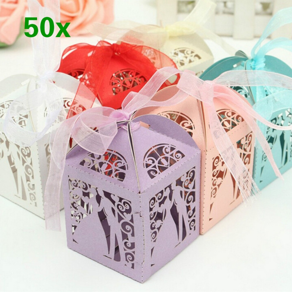 50Pcs Bride and Groom Wedding Favour Candy Boxes Sweets Gift For Guest 
