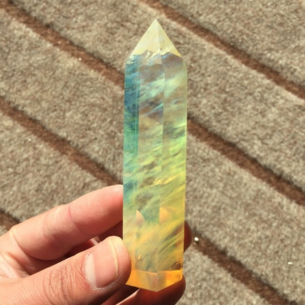 RARE ! BEATIFUL yellow SMELTING SMELT QUARTZ CRYSTAL POINT WAND HEALING