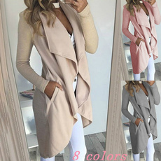 Ladies Asymmetric Lapel Collar Coats Outerwear Women Solid Color Slim Long Sleeve Cardigans S-4XL