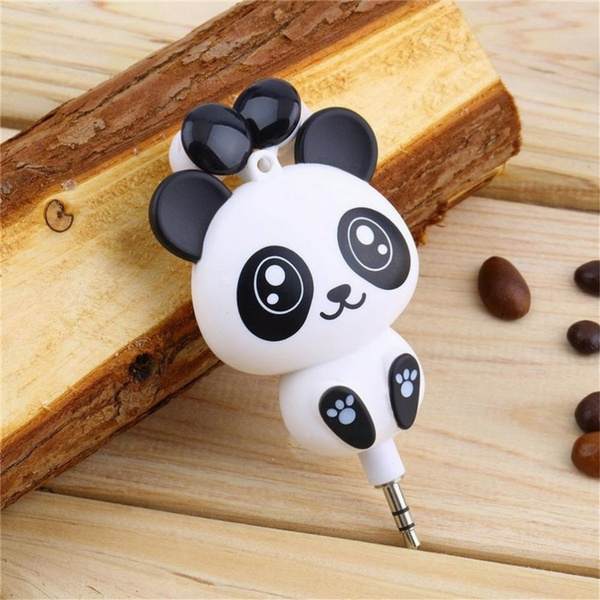 New Style Wired Earphones Cartoon Panda Retractable Handsfree Headphone In Ear Earbuds