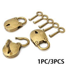 1PC/3Pcs Old Vintage Antique Copper Mini Padlock Luggage Box Key Lock