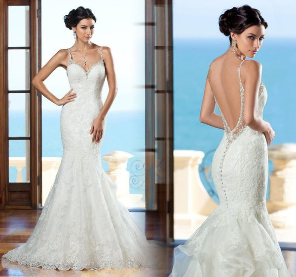 6-8-10-12-14-16-18 New White/Ivory Mermaid Wedding Dress Bridal Gown Stock Size 