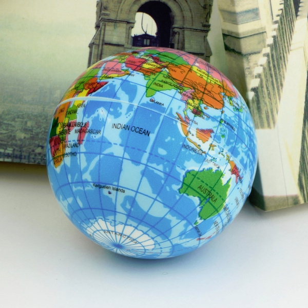 World Map Earth Globe Bouncy Ball Foam Ball Stress Relief Kids Atlas GeographyYH 