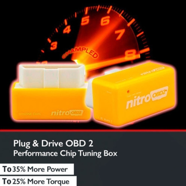More Power and More Torque Outzone NitroOBD2 Chip Tuning Box Plug and Drive Performance Chip Tuning Box for Gasoline Petrol Car Yellow