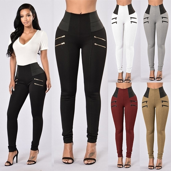 Leggings Elastic Thin Leg Zipper 