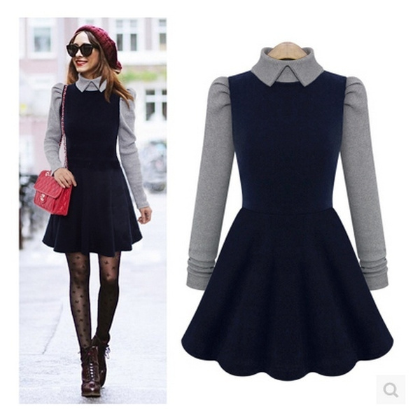 Women's Fashion Street Wear Stylish Peter Pan Collar Full Circle Swing ...