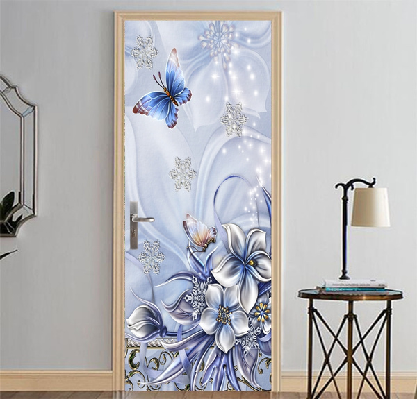 Large 3D Blue Flowers Wall Art Stickers Removable Home Decor