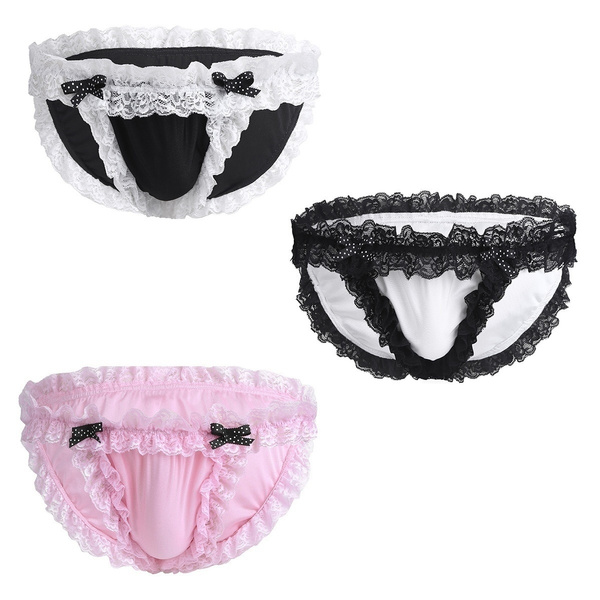 Mens Lingerie Sissy Maid Floral Lace Bikini Briefs Underwear Wish