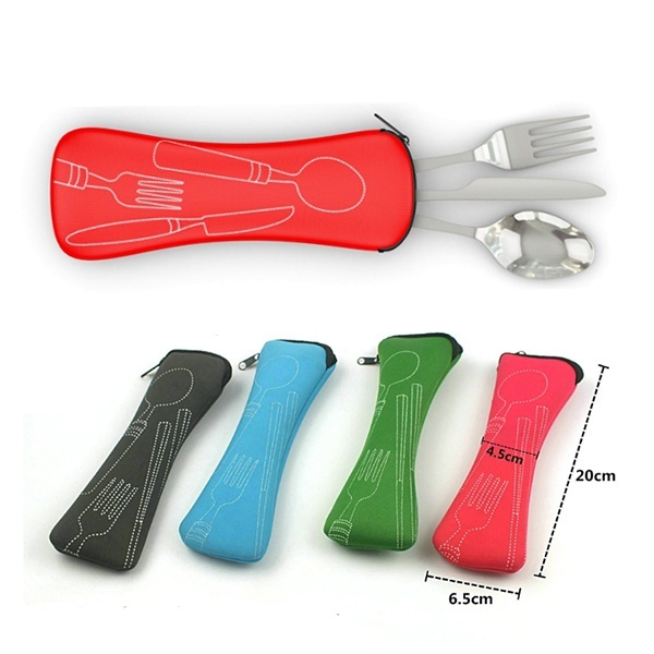 Portable Travel Cutlery Set With Case Cute Camping Fork Spoon
