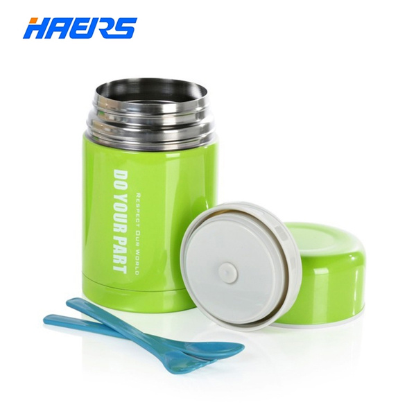 HAERS 750ML Hot Food Warmer Stainless Steel Vacuum Insulated Food Thermos  with Bag Green Color Food Container for Kids LTH-750A