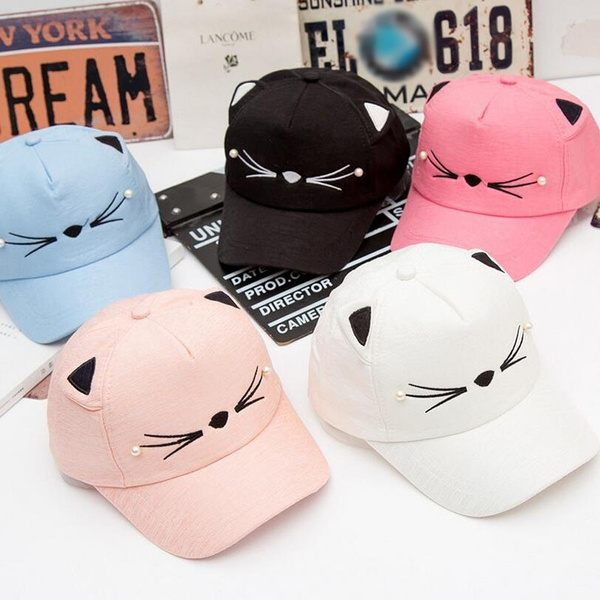 Cat Ear Baseball Cap for Kids and Women | MspineappleCrafts Kids / White