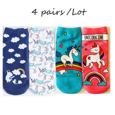 4 Pairs/lot  Unisex 3D Unicorn Print Ankle Socks Short Socks for Women Girls Boys