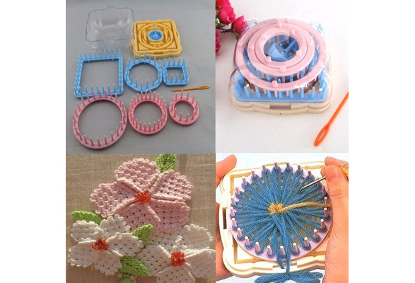 Flower Knitting Loom, Crochet Yarn Blanket Sock Hat Pom Pom Maker Tool,  Embellish Knit Machine, Square Looms Boards, Mini Flowers Making DIY Set,  Patterns Knitter Supplies, Automatic Crocheting Weaving Looming Machines,  Starter