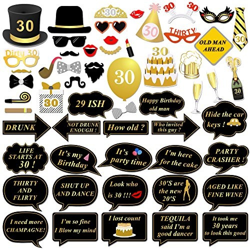 30th Birthday Party Photo Booth Props 56pcs For Her Him Dirty Thirty 30th Birthday Gold And Black Decorations Konsait Big 30 Birthday Party Supplies For Men And Women Wish