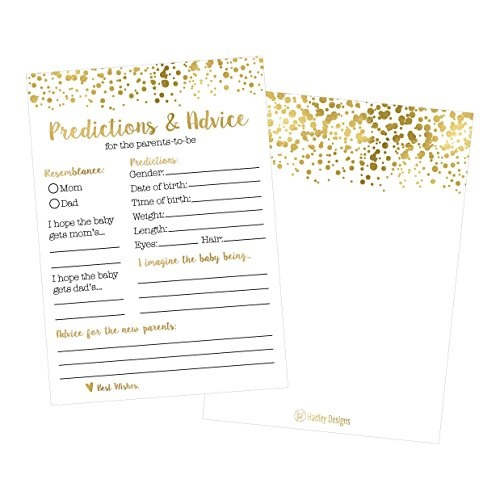 50 Gold Polka Dot Advice And Prediction Cards For Baby Shower Game New Mom Dad Card Or Mommy Daddy To Be Girl Or Boy Babies New Parent Message Advice Book