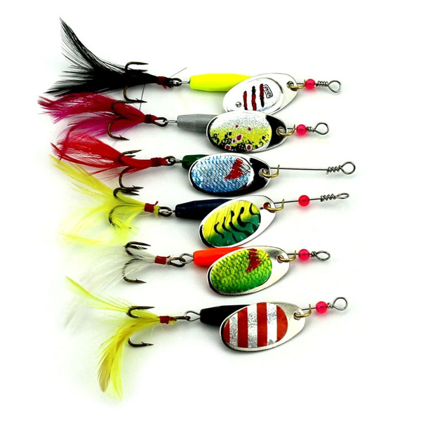 6PCS Fishing Lure Spinners Spinnerbait Kit Metal Spinner Baits Kit with  Rooster Tail Treble Hook Bass Trout Fishing Lures Lot