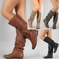 2020 Women's Fashion Retro Shoes High Heels Boots Casual Comfortable Warm Winter Wedge Slim Knee Boots Plus Size