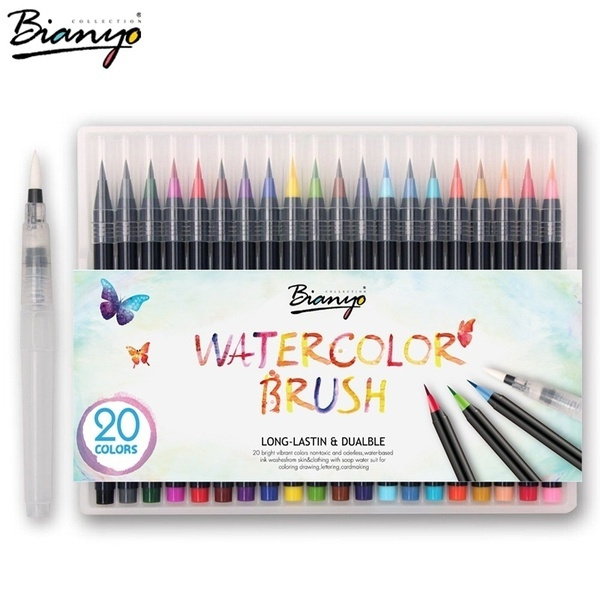 20 Color Pen Brush Set Premium Painting Soft Tip Markers