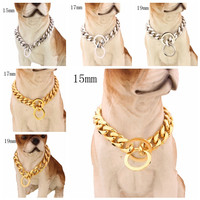 15/17/19MM Dog Chain Collar Stainless Steel Necklace Pet Dog Leash ...