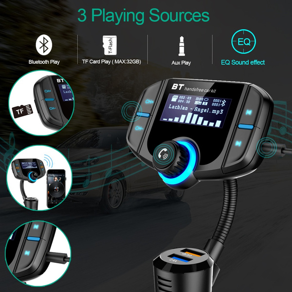 18W Bluetooth Transmitter for car Wireless Bluetooth FM Radio Adapter Music Player FM Car Kit Hands-Free Calling and 2 USB Support Siri Google/U Disk/TF OKiT Bluetooth FM Transmitter for Car