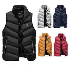 Winter Men Waistcoat Coats & Jackets Thick Stand Collar Solid Color Cotton Vest Duck Down Jacket Sleeveless