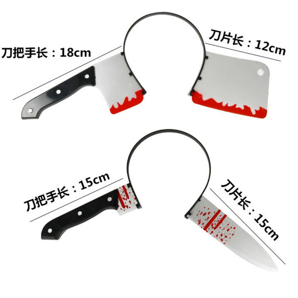 Halloween Headdress Party Props New Spoof Tools Fool Day Frightful Blood Hairband Ax Needle Cutlery Blood Through Head Hairband Wish