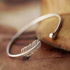 Angel Feather Fashion Jewelry 925 Sterling Silver Bracelet Adjustable Cuff Bracelet Bangle(Color: Silver)
